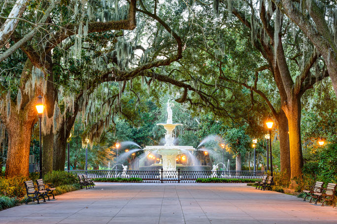 Forsyth Park in Savannah, Georgia Savannah, Georgia, USA at Forsyth Park Fountain.