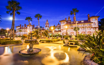 St. Augustine, Florida, USA town square at twilight. (photo via SeanPavonePhoto / iStock / Getty Images Plus)