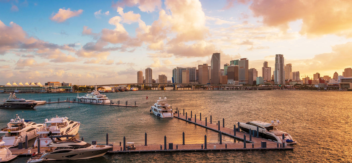 Image: PHOTO: Downtown Miami, Florida seen from MacArthur Causeway at sunset. (photo via Dreamframer/iStock/Getty Images Plus) (Dreamframer / iStock / Getty Images Plus)