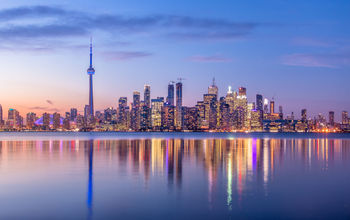 The Toronto skyline at dusk.