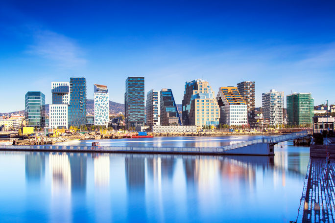Bjørvika Barcode in Oslo Norway Bjørvika Barcode in Oslo Norway (Baiaz / iStock / Getty Images Plus)