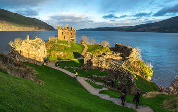 Urquhart Castle, which sits beside Loch Ness in the Highlands of Scotland.