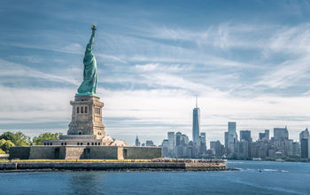 The statue of Liberty and Manhattan, New York City.