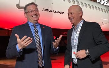 John Kirk with Craig Landry at Air Canada's Airbus 220 Launch