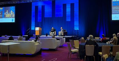 Pam Esbrandt Wynne (left) and Joshua Grimes (right) share tips for improving event contracts during an educational session at the MPI NJ MEETS Conference.