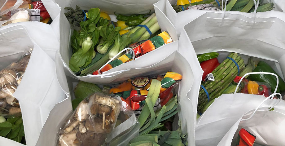 Bags of food ready for distribution at the Park Hyatt Beaver Creek in Colorado