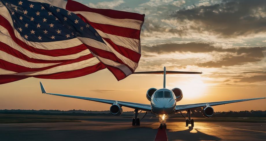 Brand USA flag and jet