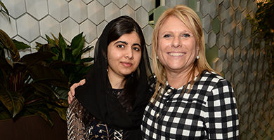 Malala Yousafzai with Celebrity Cruises president and CEO Lisa Lutoff-Perlo on the all-new Celebrity Edge