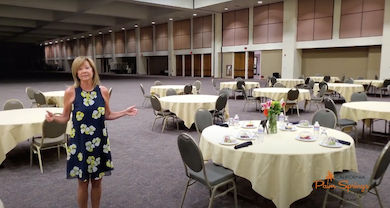 The Palm Springs Convention Center has adjusted its banquet tables to seat four attendees each.