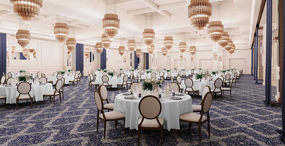 Rendering of the ballroom at the Hotel Saint Louis