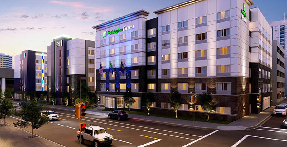 Rendering of the dual-branded Home2Suites/Tru by Hilton and the Holiday Inn Express coming to Milwaukee