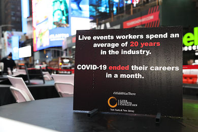 All tables and chairs were outfitted with signs that spoke to the devastating impact the virus has had on the events industry.