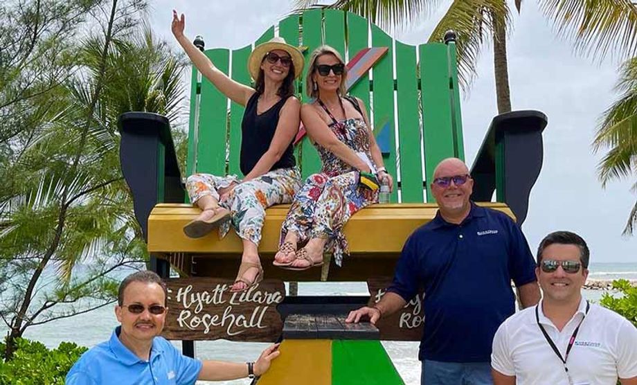 Meetings Made Easy’s Sarah Buchbinder (top left) and Mike Ferreira (bottom right) in Jamaica in July