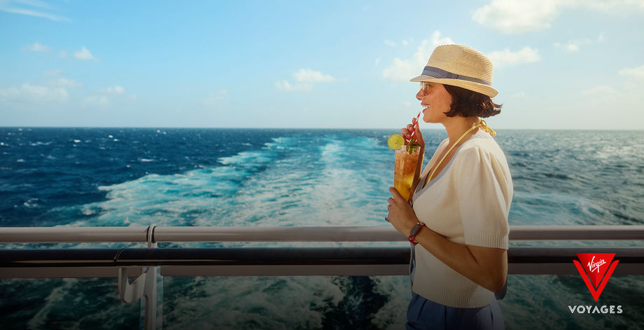 Virgin Voyages woman sipping drink sidebar Virgin Voyages woman sipping drink sidebar