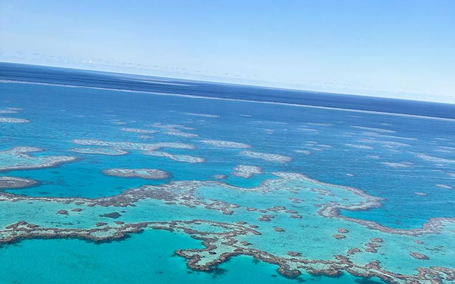 Flying over the Great Barrier Reef