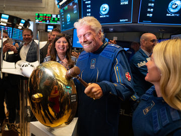 Richard Branson celebrates the first Virgin Galactic trade on the New York Stock Exchange Richard Branson celebrates the first Virgin Galactic trade on the New York Stock Exchange