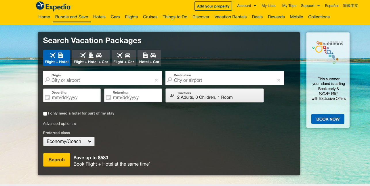 expedia package bookings