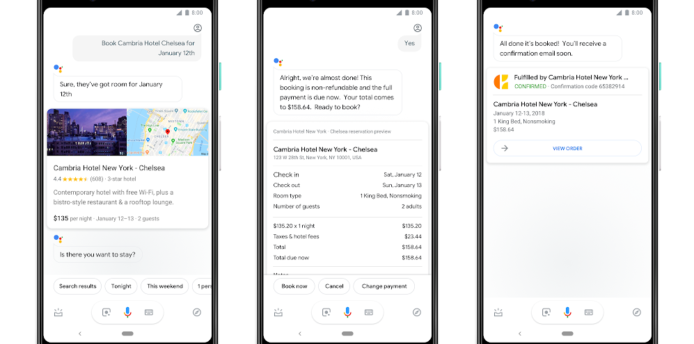 Google Assistant hotel booking flight check-in