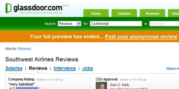 Glassdoor's employee generated content picks Southwest Airlines as best place to work