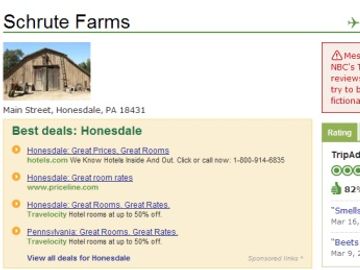 TripAdvisor spoof-profiles fictional hotel, sponsored links just in case