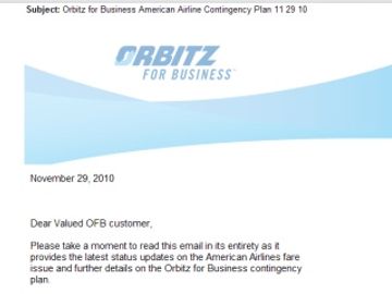 Orbitz for Business plan for American Airlines termination -- offline bookings