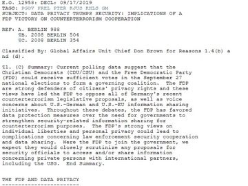 WikiLeaks: US concerned about German criticism of Passenger Name Recognition, Visa Waiver programs