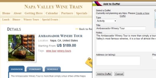 Tour and activity booking engine integrates trip-planning widget