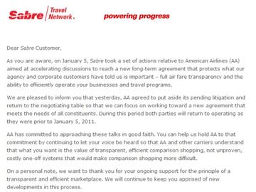 Sabre urges customers to keep pressure on American Airlines