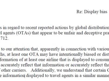 US government delivers transparent warning to GDSs and online travel agencies