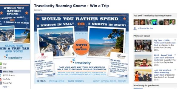 Will Travelocity be the social media winner in its beach or ski Facebook contest?