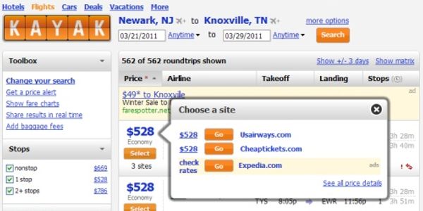 Expedia is back in Kayak flight search results