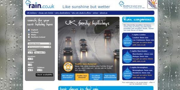 Sunshine.co.uk stokes Hoseasons row with mock rainy UK website