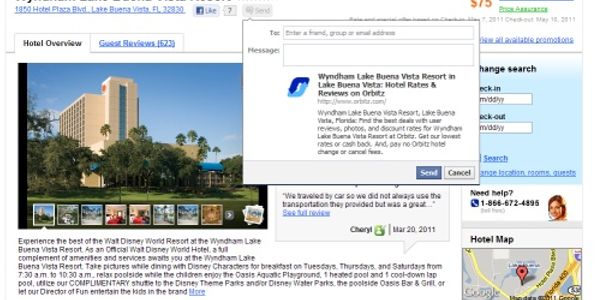 Orbitz and Gogobot like the Facebook send button