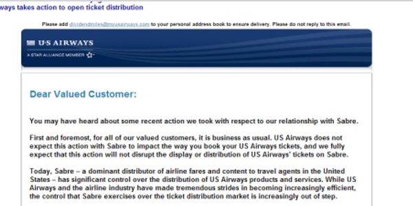 US Airways to travel agents: We're leveling the playing field with Sabre