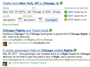Bing socializes travel search results with likes and friends nearby
