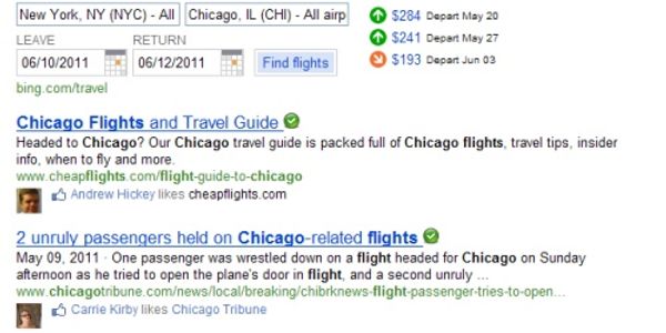 Bing socializes travel search results with likes and friends nearby