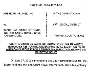 Court: If Sabre biases American Airlines flights, then airline can seek injunction