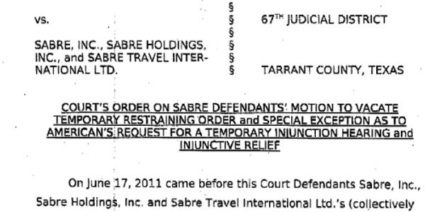 Court: If Sabre biases American Airlines flights, then airline can seek injunction