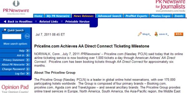 Priceline: Ticketing milestone with American Airlines direct connect