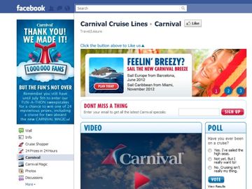 Carnival celebrates one million Facebook fans Carnival celebrates one million Facebook fans