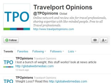 Security issues exposed as Travelport Opinions promotes diets on Twitter