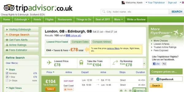 TripAdvisor adds rail into flight metasearch channel
