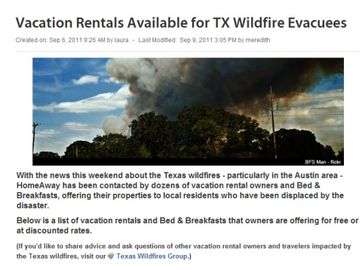 HomeAway lists discounted vacation rentals for victims of Vermont floods, Texas wildfires