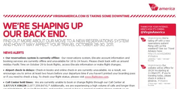 Virgin America website and reservations system goes offline in scheduled switch to Sabre