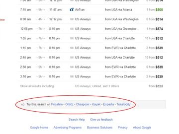 Google Flight Search -- suddenly online travel agency ads appear