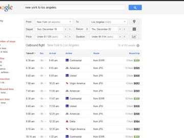 Google Flight Search results now high in Google organic search results