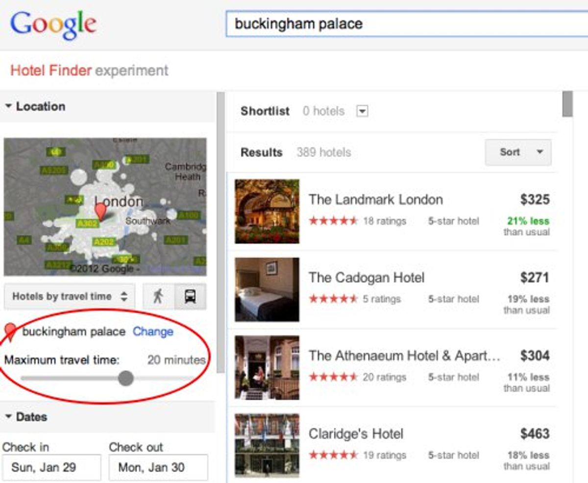 Google Hotel Finder distances itself from Hipmunk with transit data