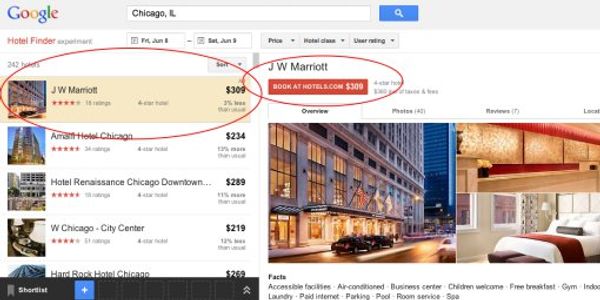 Google Hotel Finder -- OTA advertisers commandeer hotel pages