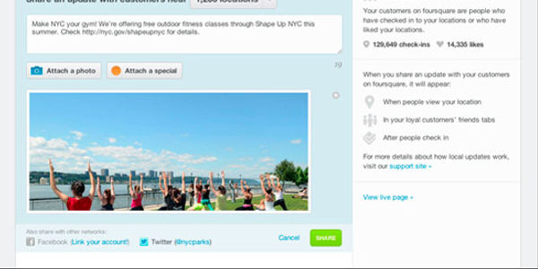 Foursquare launches Local Updates, promoting businesses that claim listings