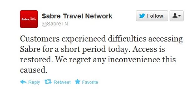 Sabre latest to suffer reservation system outage, major airlines and hotel GDS hit